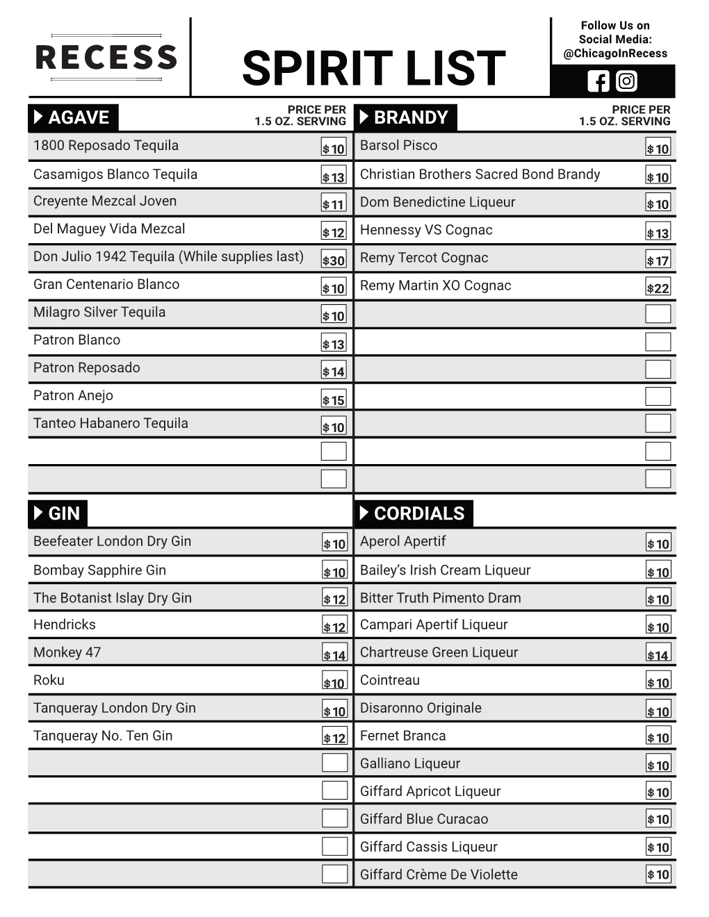 Spirits List May 2021