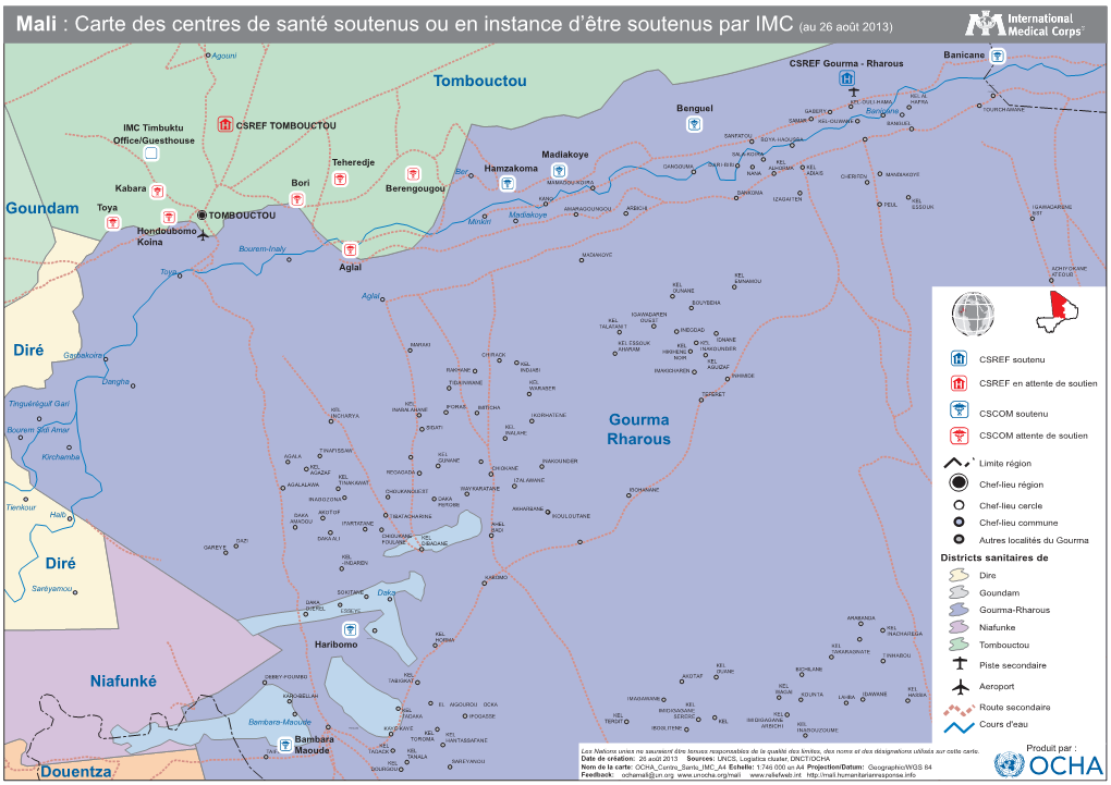 Mali : Carte Des Centres De Santé Soutenus Ou En Instance D'être Soutenus Par IMC (Au 26 Août 2013)