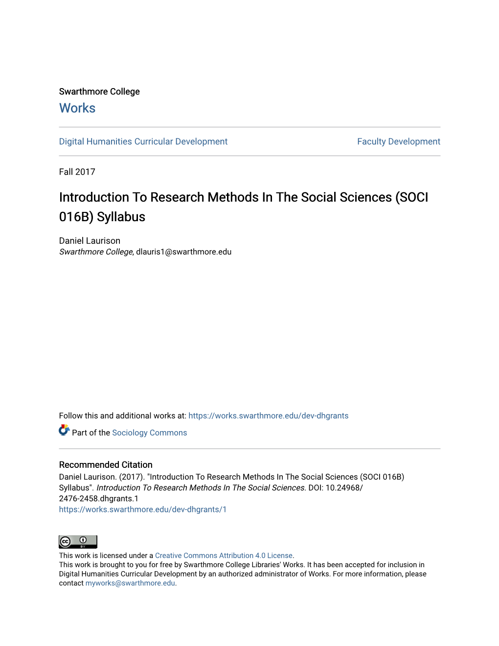 Introduction to Research Methods in the Social Sciences (SOCI 016B) Syllabus