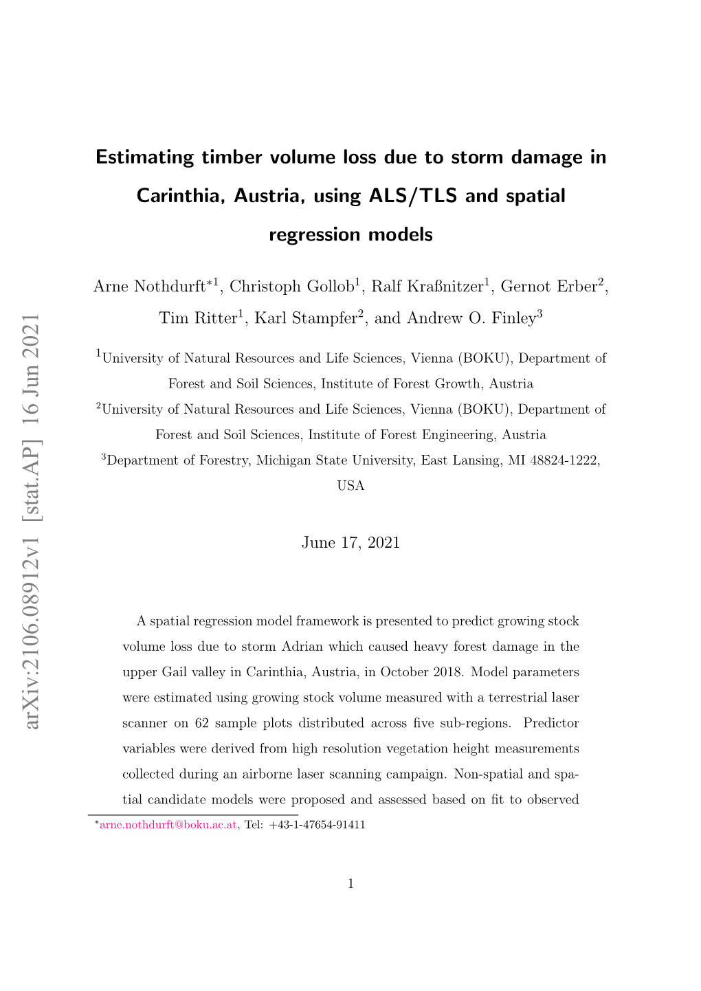 Estimating Timber Volume Loss Due to Storm Damage in Carinthia, Austria, Using ALS/TLS and Spatial Regression Models
