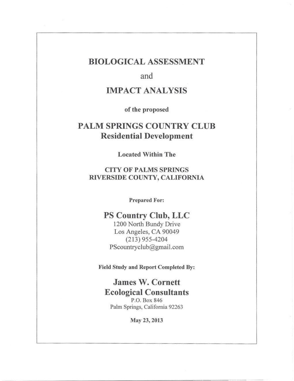 BIOLOGICAL ASSESSMENT and IMPACT ANALYSIS