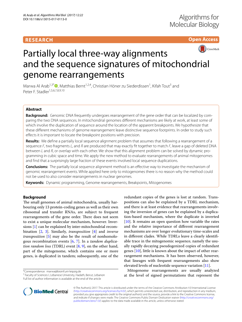 Partially Local Three-Way Alignments and the Sequence Signatures Of