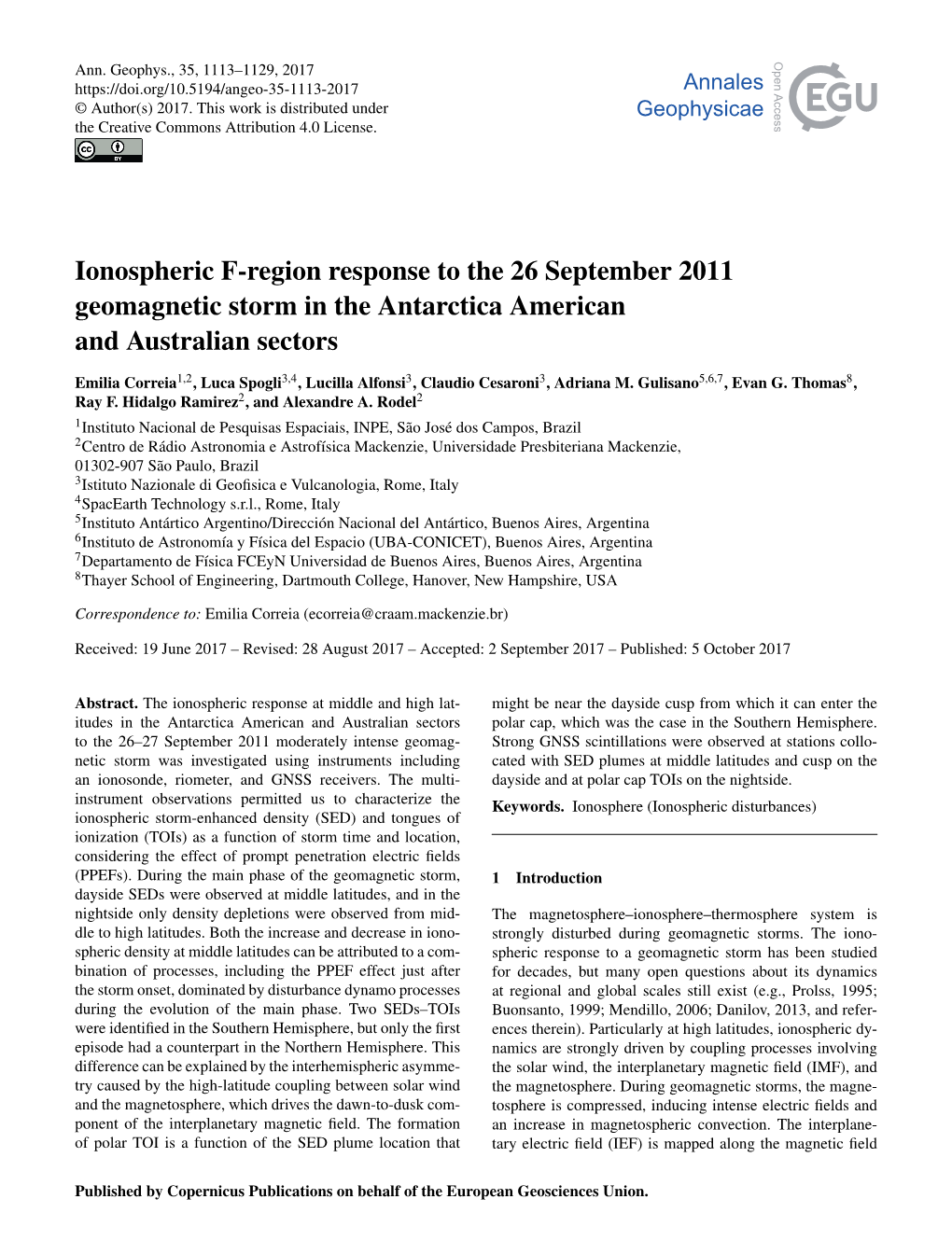 Ionospheric F-Region Response to the 26 September 2011 Geomagnetic Storm in the Antarctica American and Australian Sectors