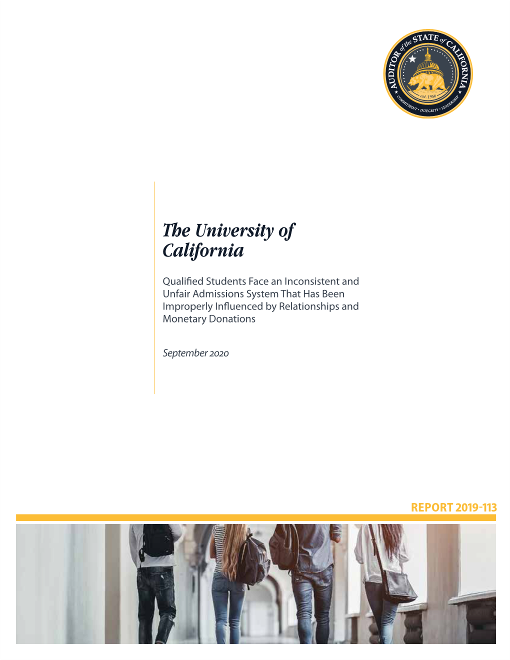 CALIFORNIA STATE AUDITOR | Report 2019-113 V September 2020
