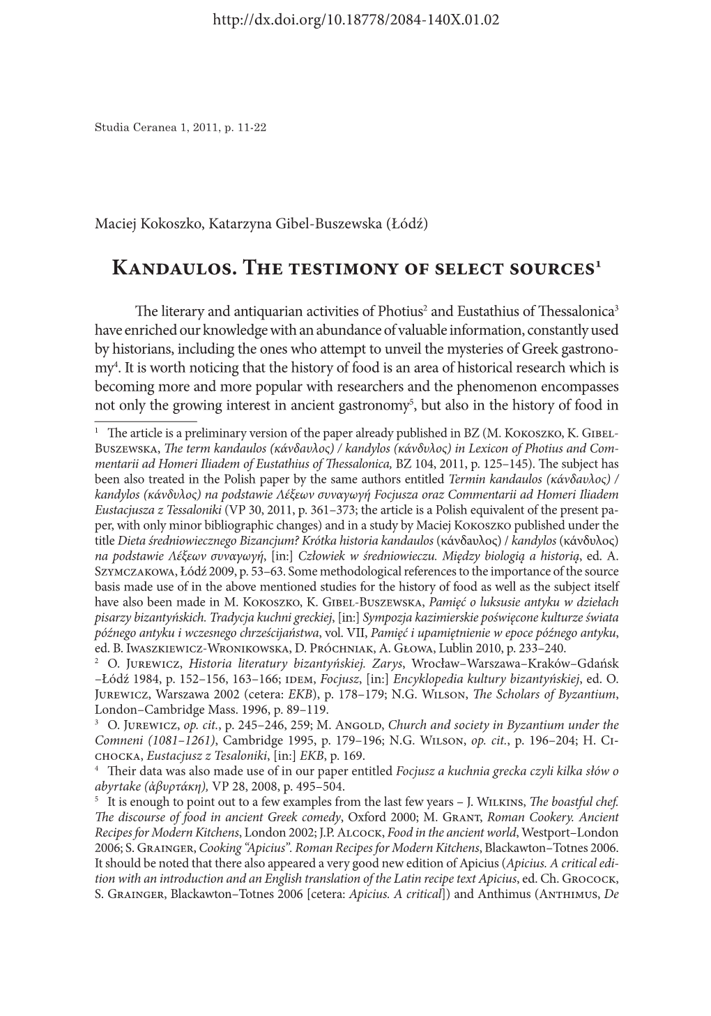 Kandaulos. the Testimony of Select Sources1