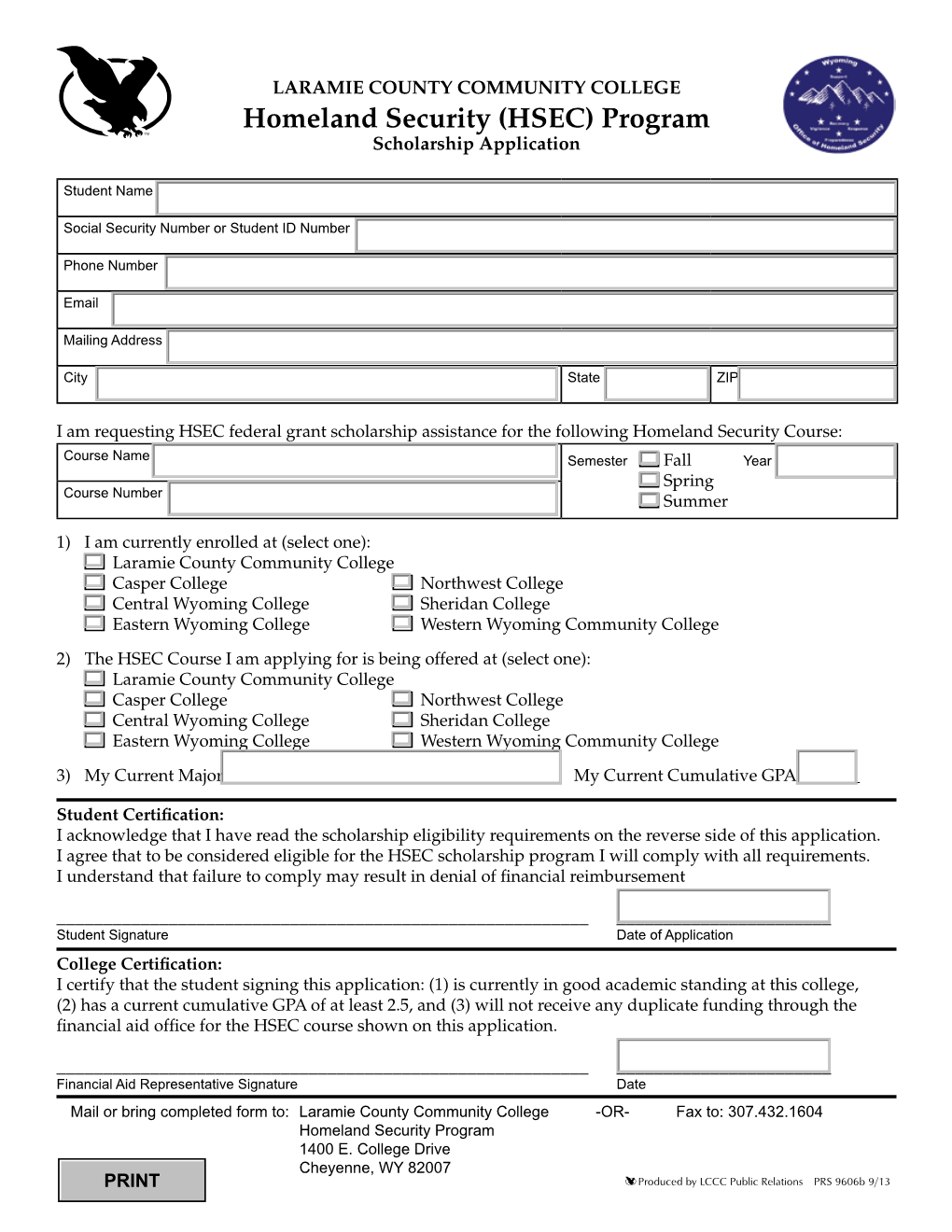 LCCC Homeland Security Program Application and Requirements