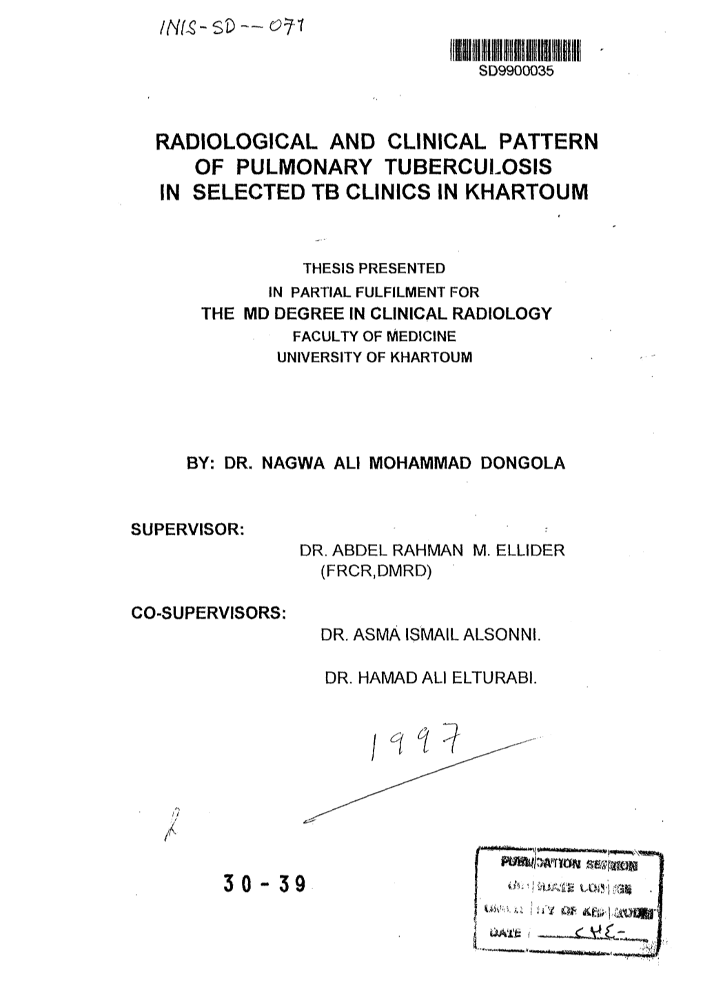 Radiological and Clinical Pattern of Pulmonary Tuberculosis in Selected Tb Clinics in Khartoum