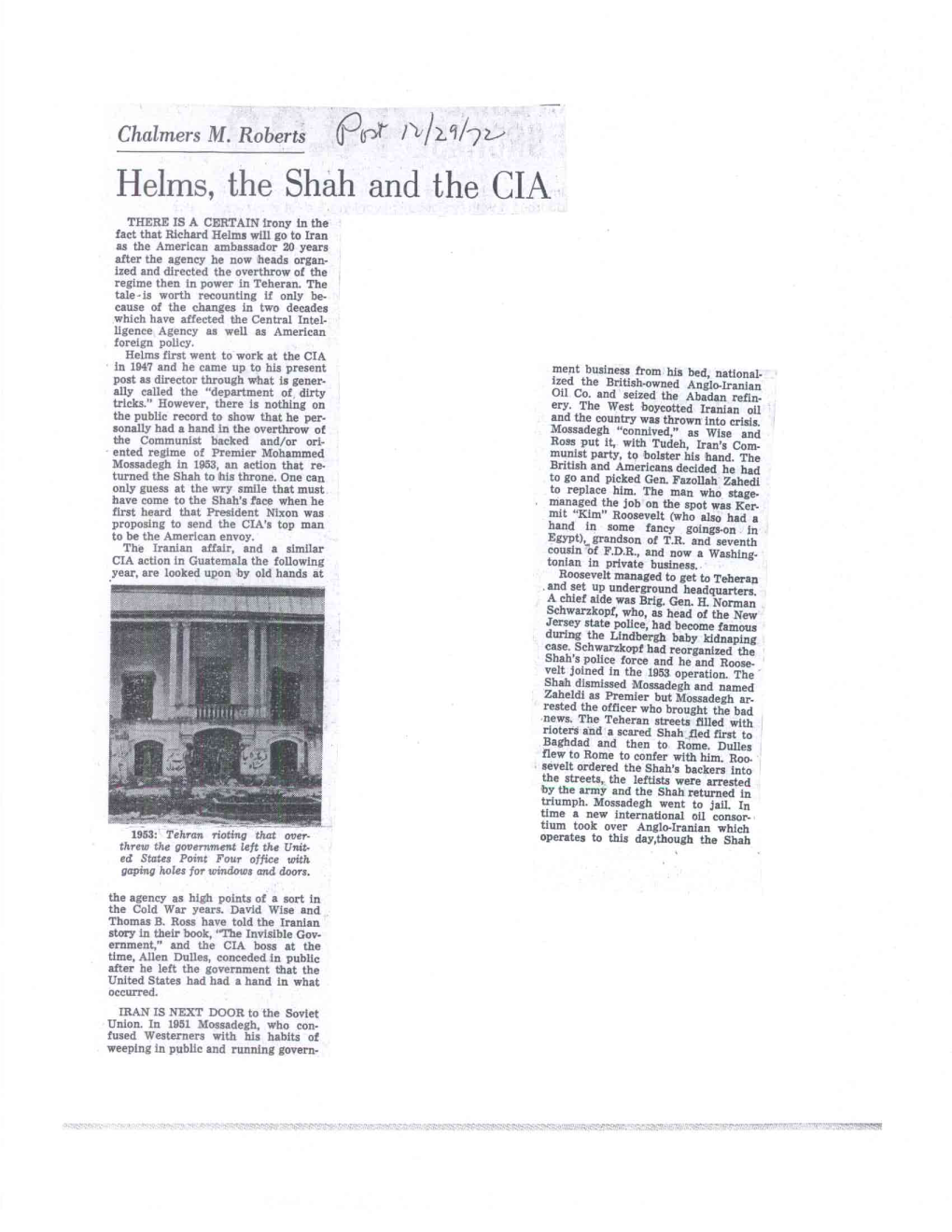 Helms, the Shah and the CIA