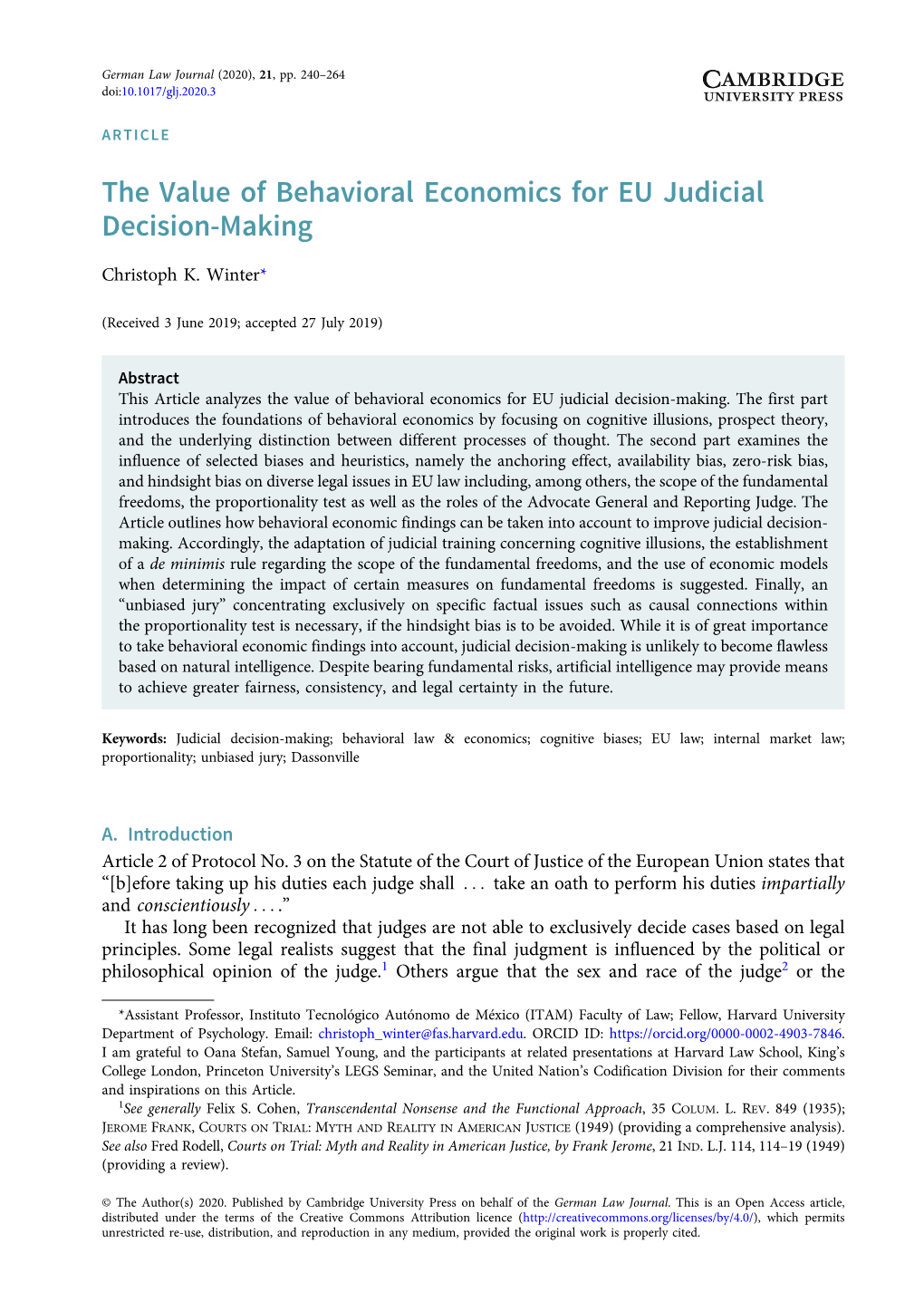 The Value of Behavioral Economics for EU Judicial Decision-Making