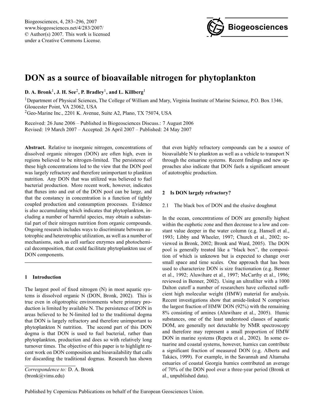 DON As a Source of Bioavailable Nitrogen for Phytoplankton