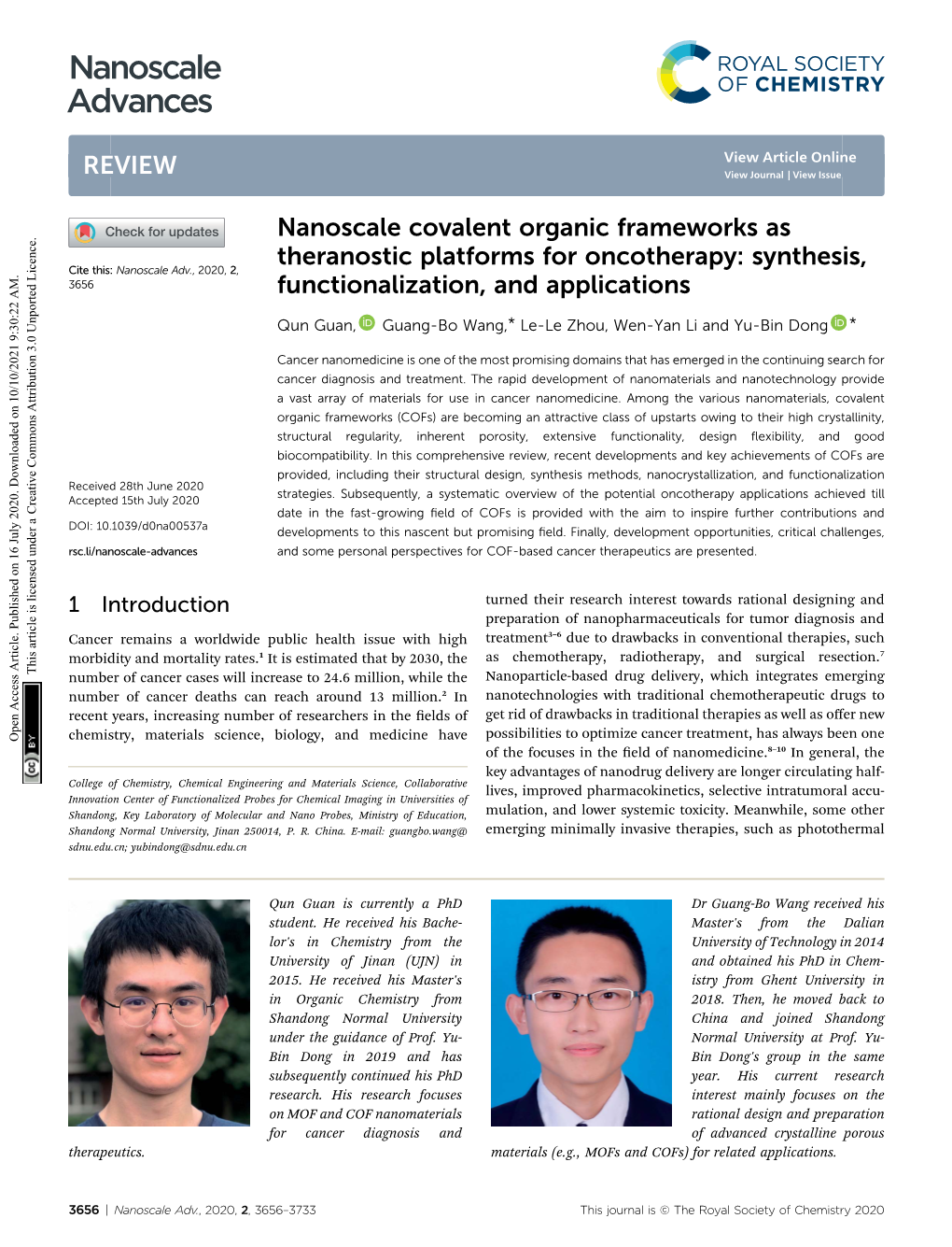 Nanoscale Covalent Organic Frameworks As Theranostic Platforms