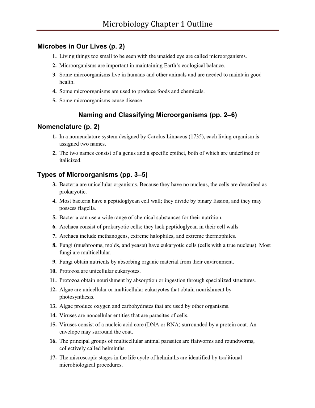 Microbiology Chapter 1 Outline