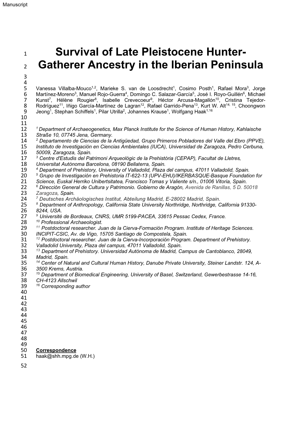 Survival of Late Pleistocene Hunter- Gatherer Ancestry in the Iberian