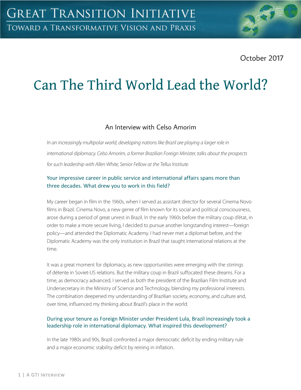 Can the Third World Lead the World?
