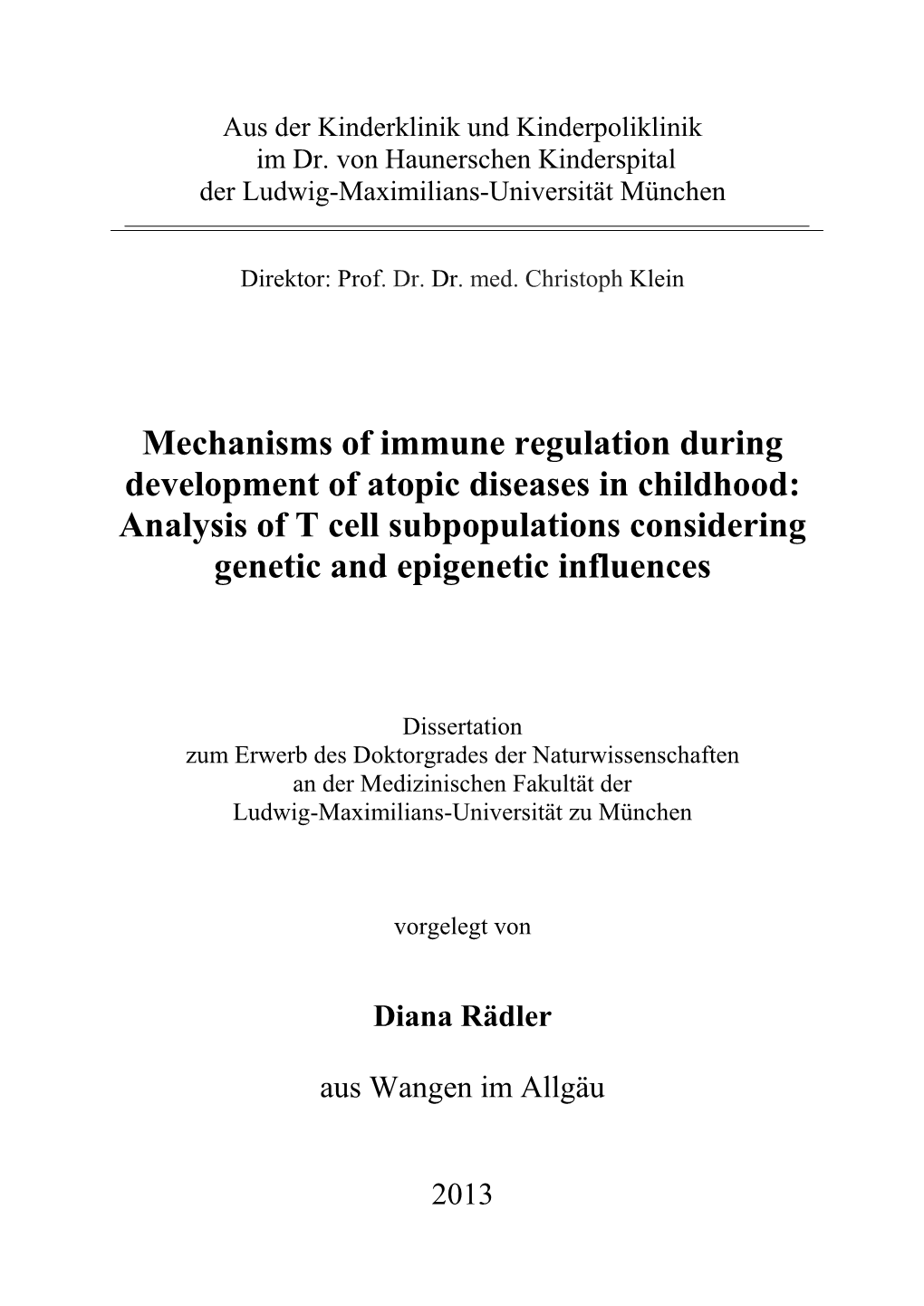 Mechanisms of Immune Regulation in the Development of Atopic Diseases