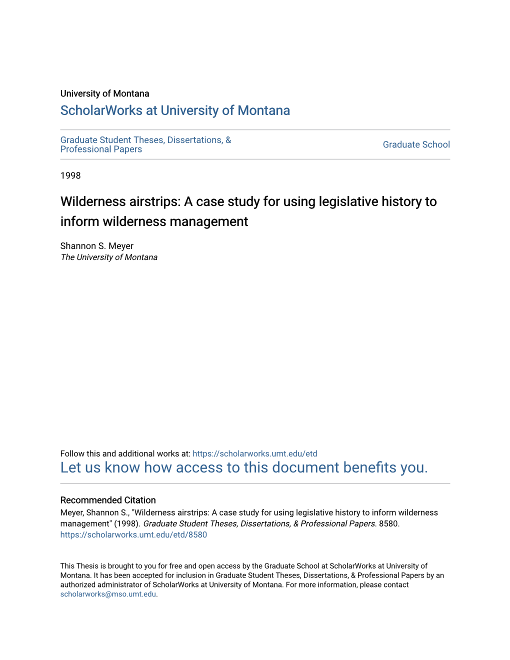 Wilderness Airstrips: a Case Study for Using Legislative History to Inform Wilderness Management