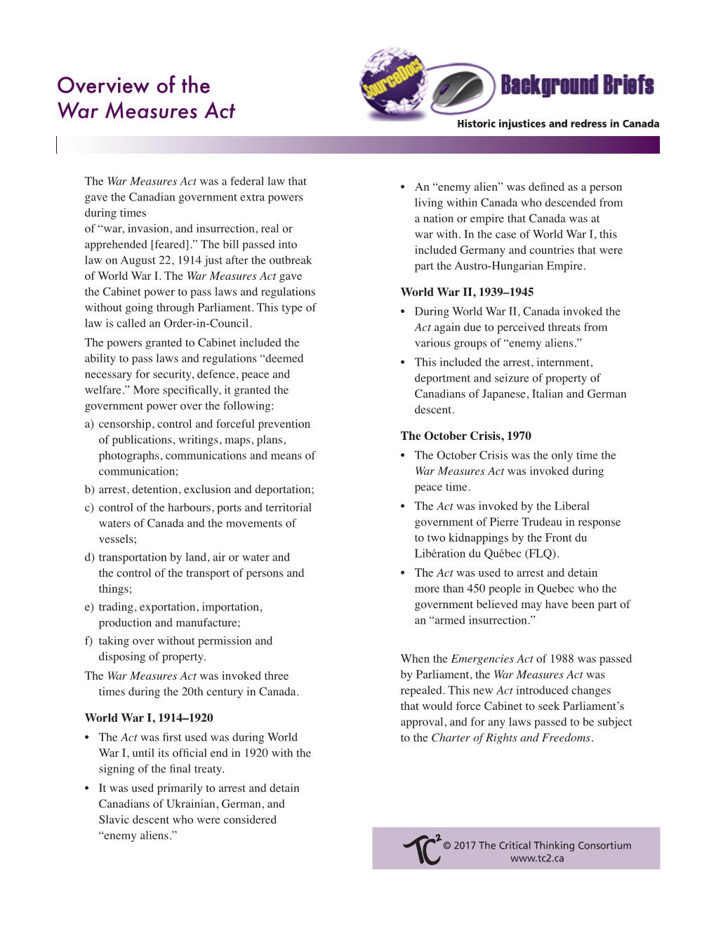 Overview of the War Measures