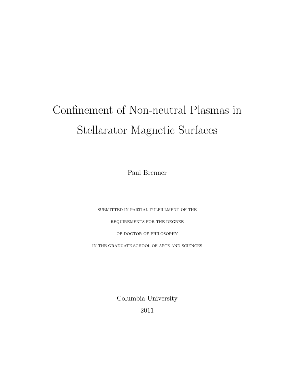 Confinement of Non-Neutral Plasmas in Stellarator Magnetic Surfaces