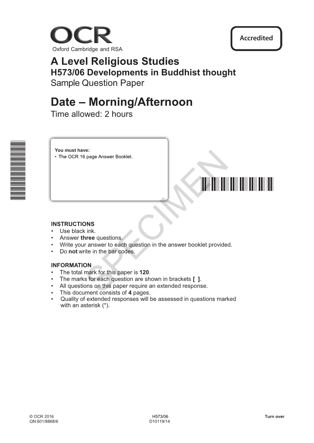 Developments in Buddhist Thought Sample Question Paper