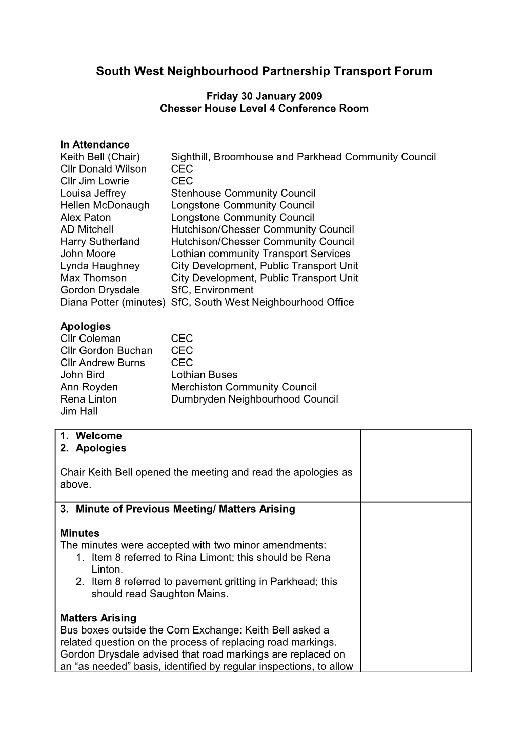 West and South West Edinburgh Area Board