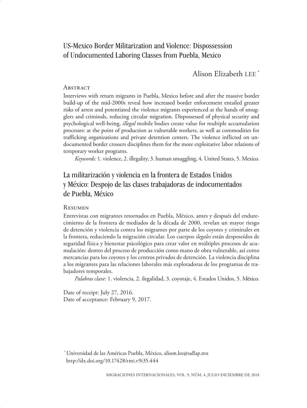 US-Mexico Border Militarization and Violence: Dispossession of Undocumented Laboring Classes from Puebla, Mexico