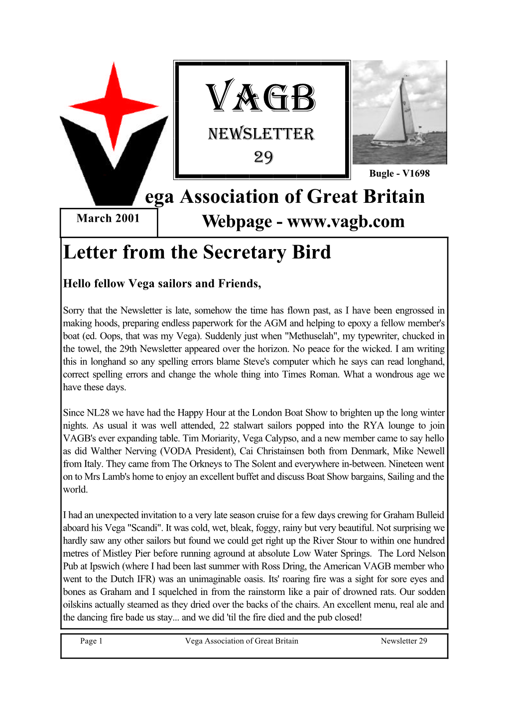 Ega Association of Great Britain Letter from the Secretary Bird