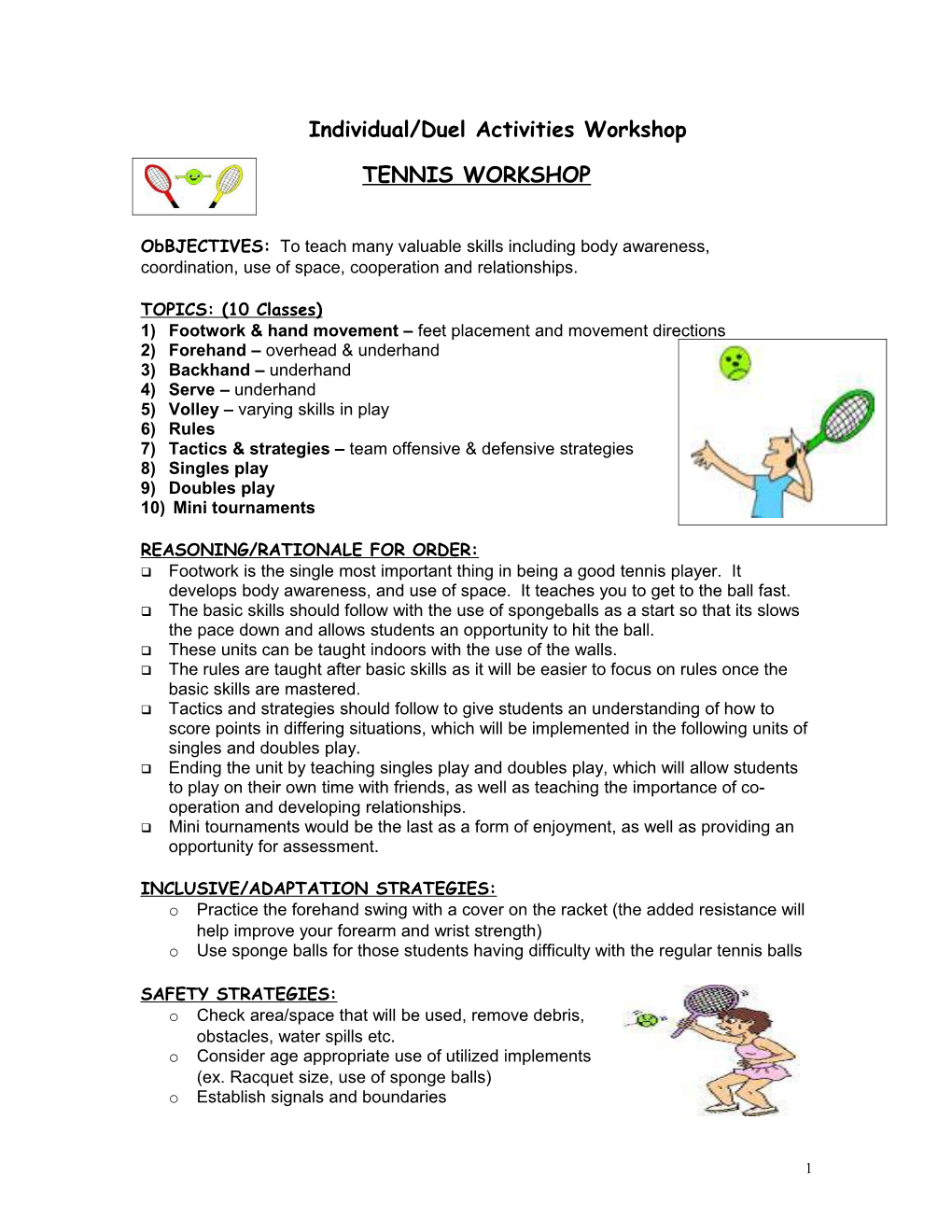 Tennis Unit Outline