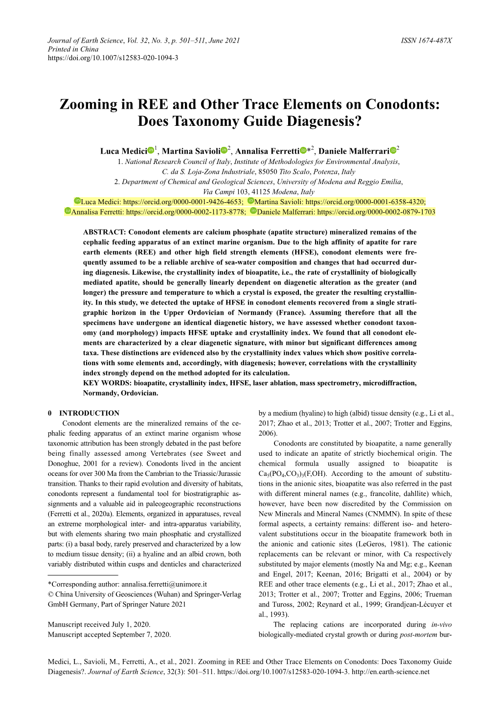 Zooming in REE and Other Trace Elements on Conodonts: Does Taxonomy Guide Diagenesis?