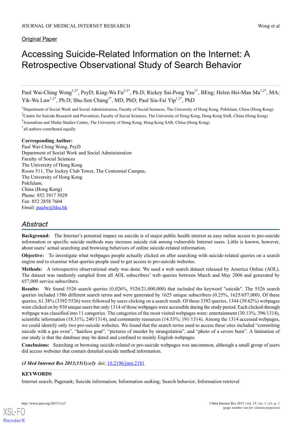 Accessing Suicide-Related Information on the Internet: a Retrospective Observational Study of Search Behavior