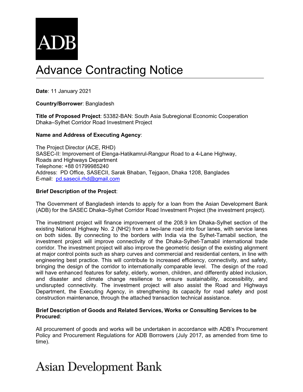 Advance Contracting Notice