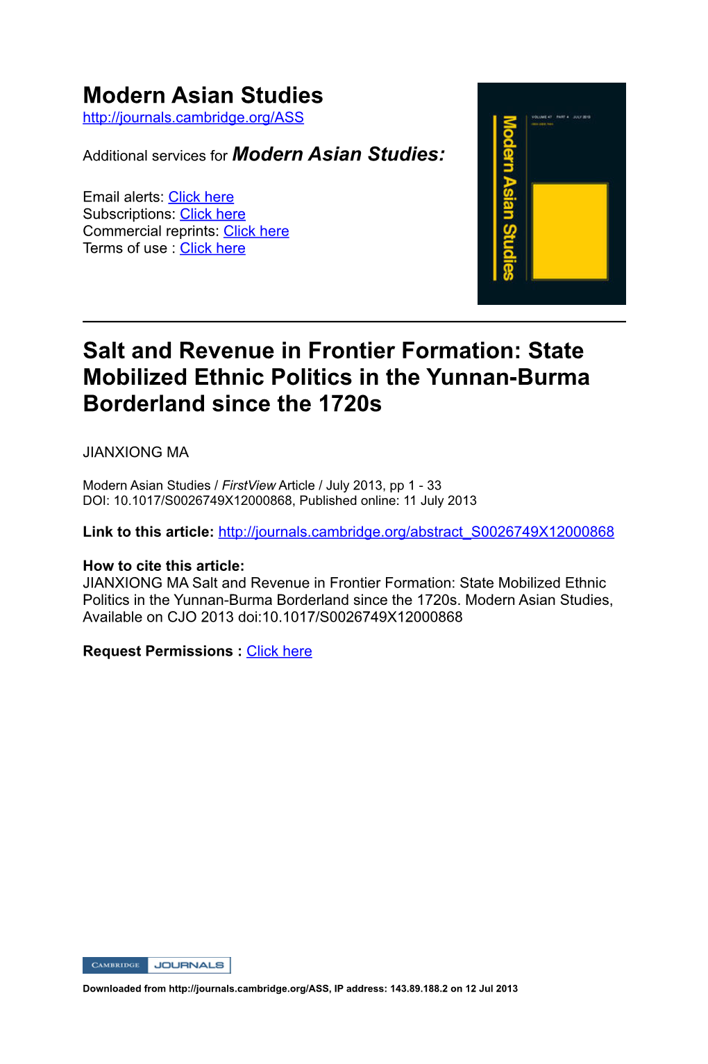 Modern Asian Studies Salt and Revenue in Frontier Formation