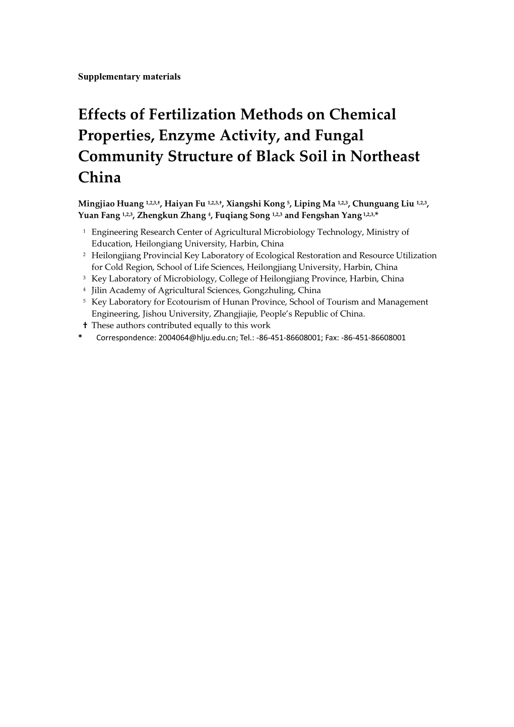 Effects of Fertilization Methods on Chemical Properties, Enzyme Activity, and Fungal Community Structure of Black Soil in Northeast China