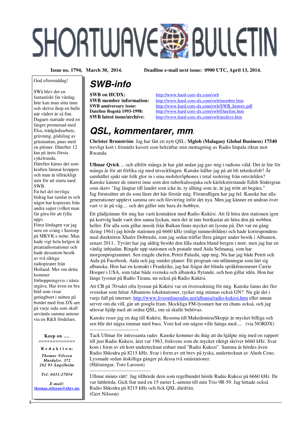 SWB-Info QSL, Kommentarer