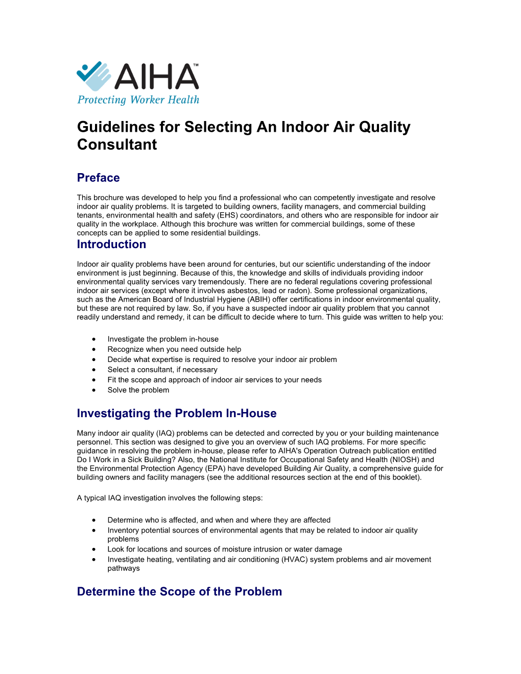 Guidelines for Selecting an Indoor Air Quality Consultant