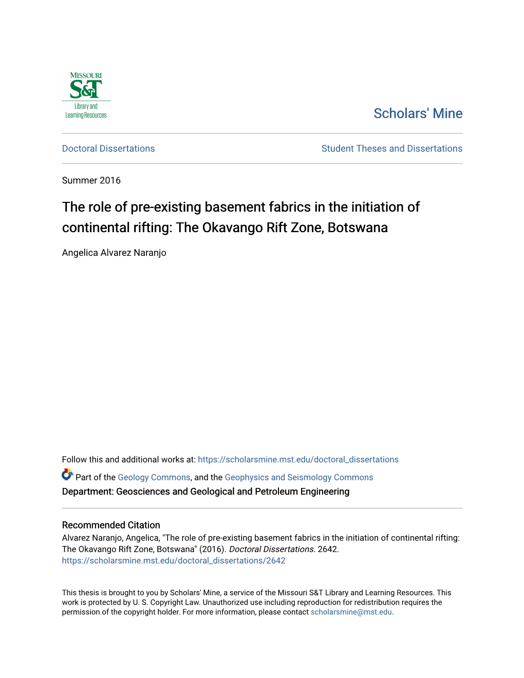 The Role of Pre-Existing Basement Fabrics in the Initiation of Continental Rifting: the Okavango Rift Zone, Botswana