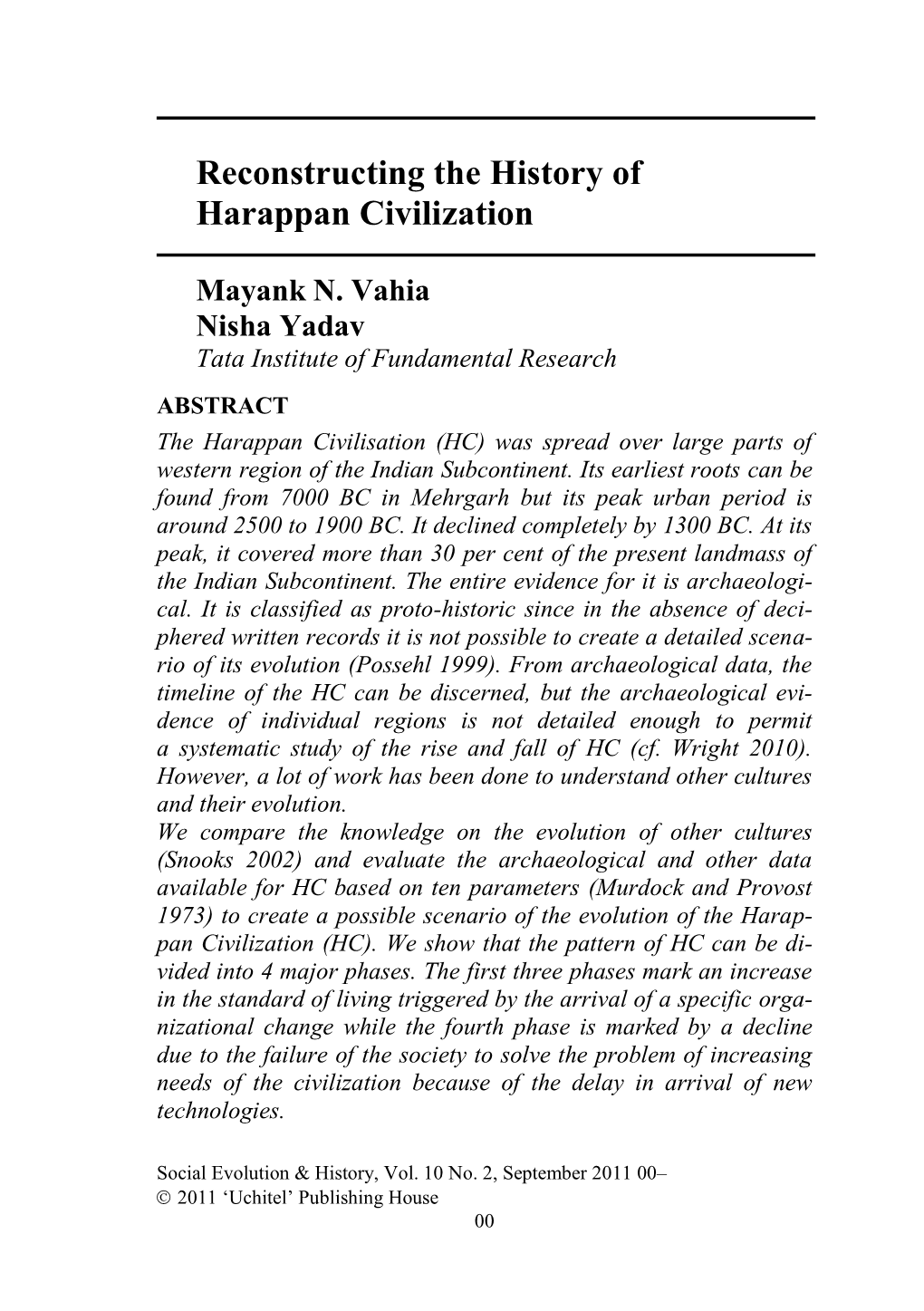 Evolution of Harappan Civilisation