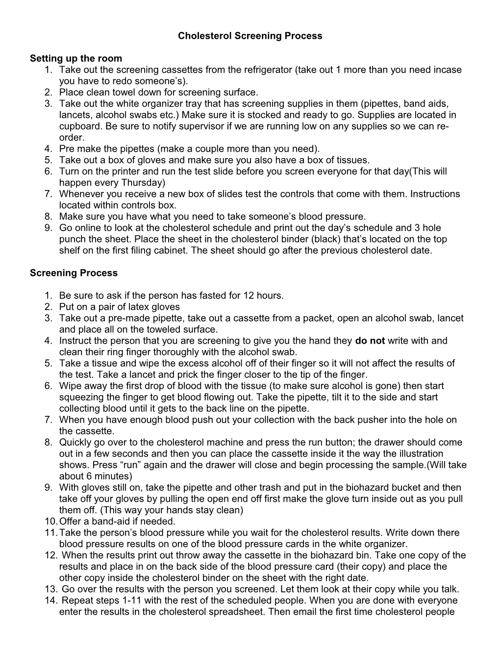 Cholesterol Screening Process