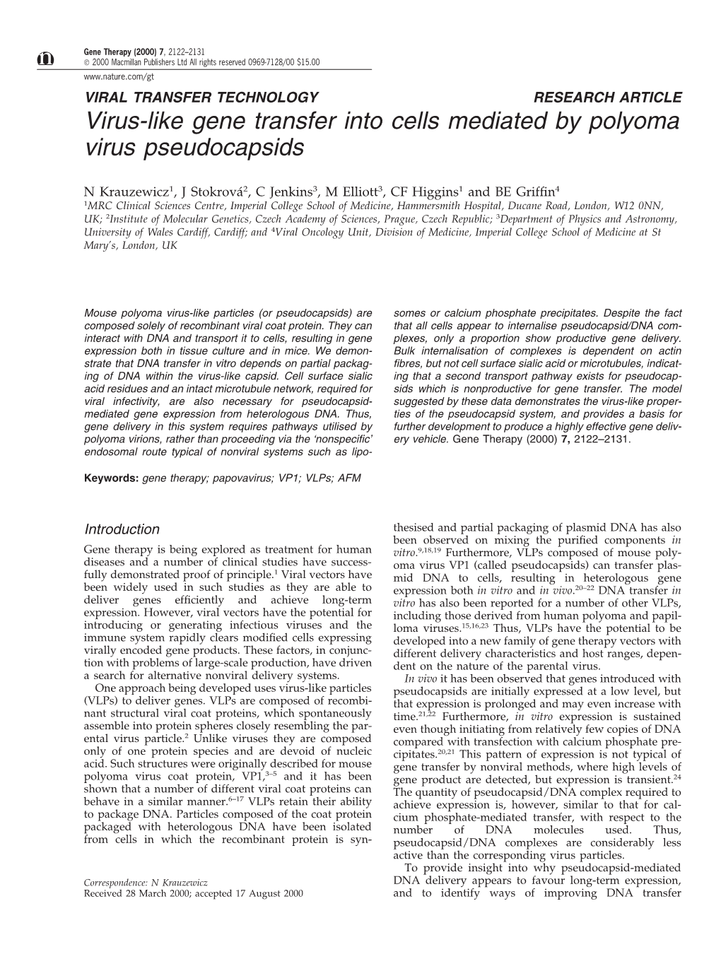 Virus-Like Gene Transfer Into Cells Mediated by Polyoma Virus Pseudocapsids