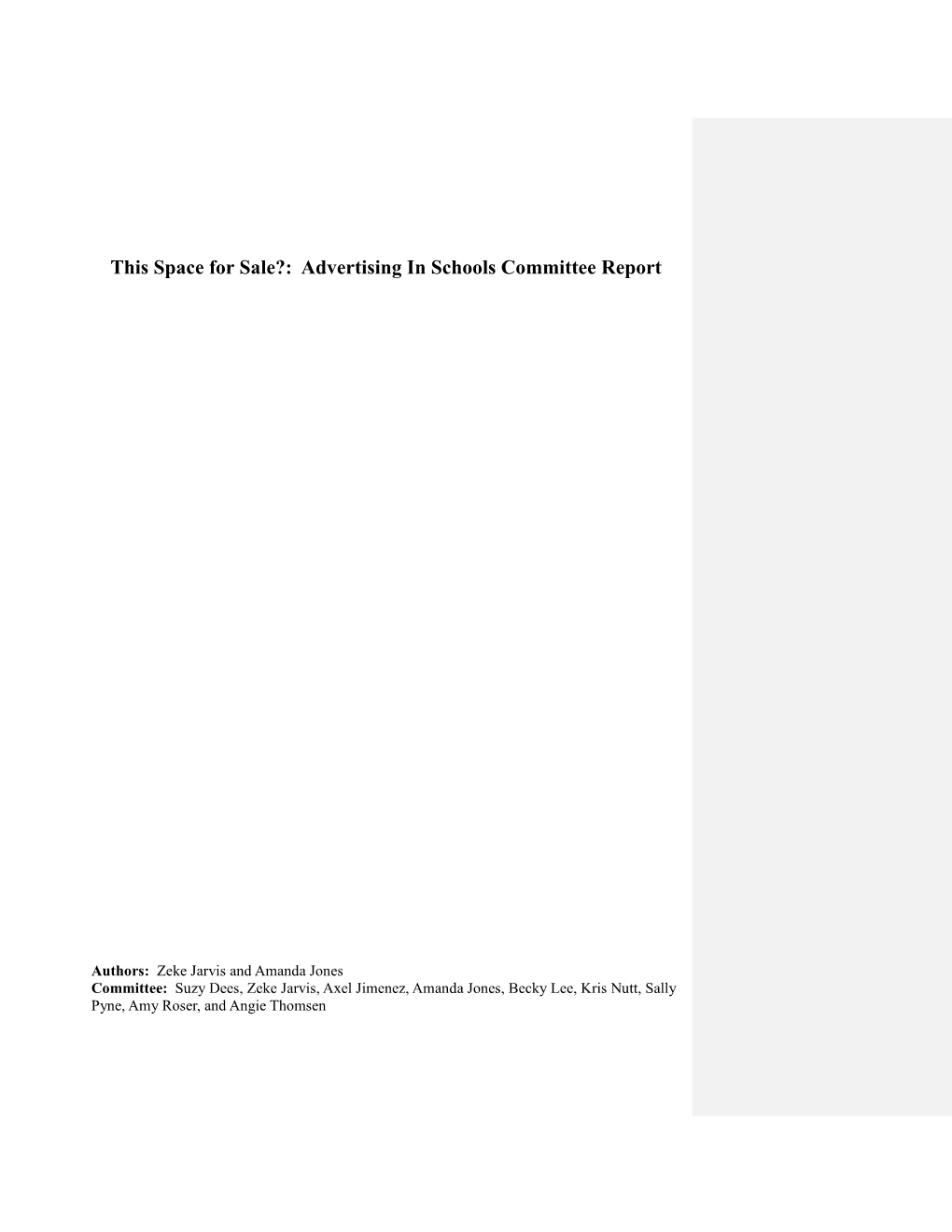 Advertising in Schools Committee Report