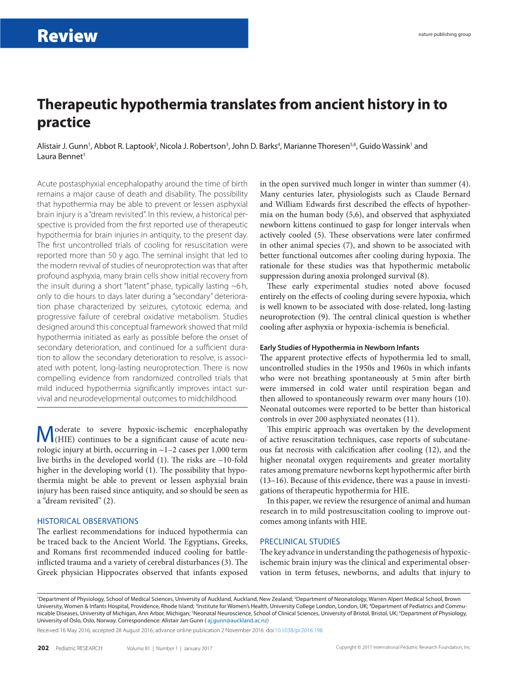 Therapeutic Hypothermia Translates from Ancient History in to Practice