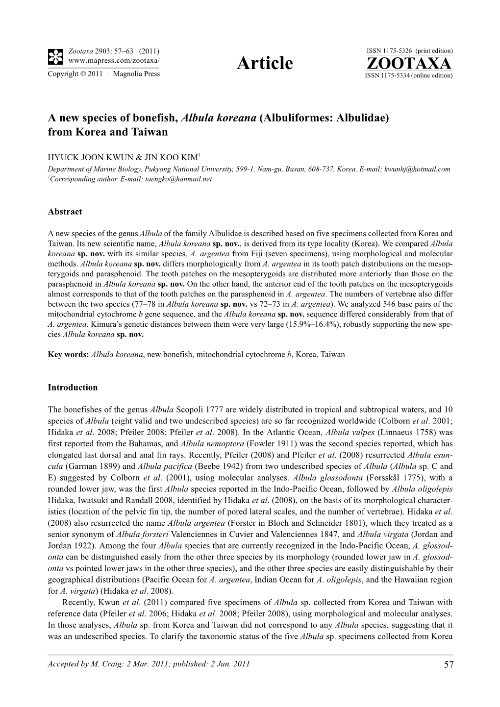 Albuliformes: Albulidae) from Korea and Taiwan