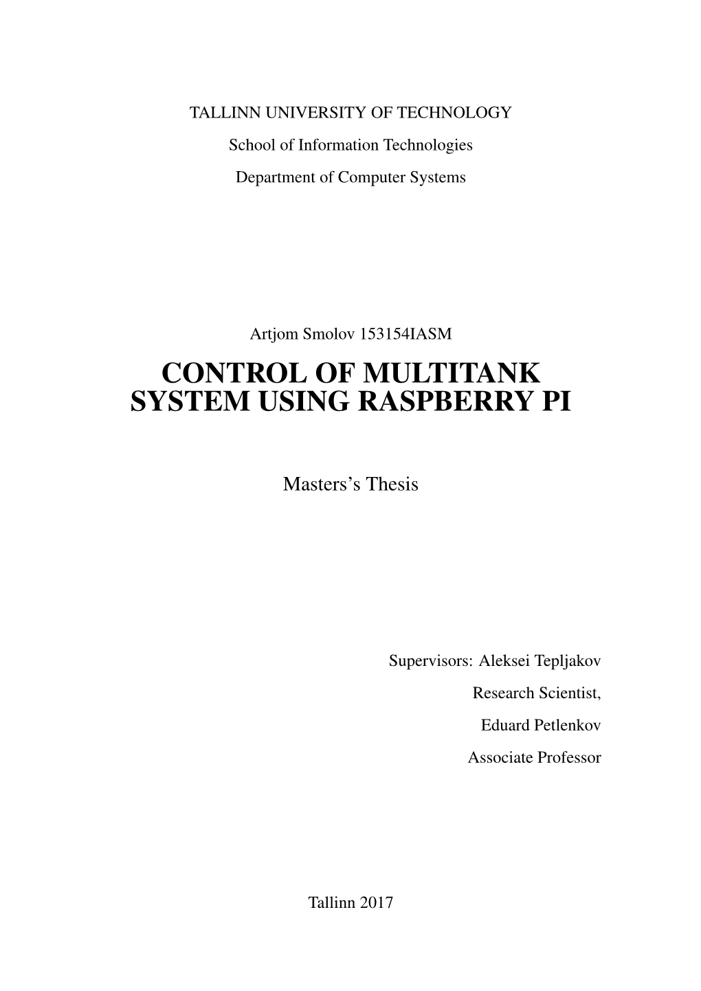 Control of Multitank System Using Raspberry Pi