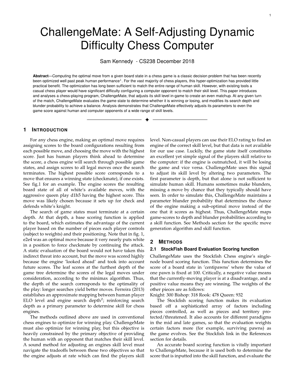 Challengemate: a Self-Adjusting Dynamic Difficulty Chess Computer