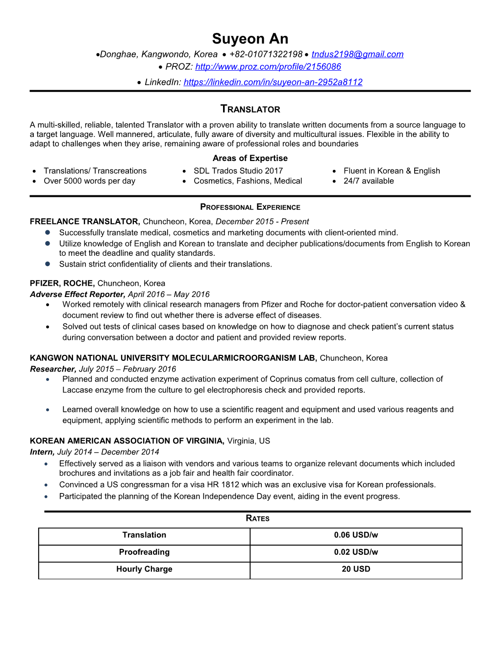 Suyeon An's Standard Resume