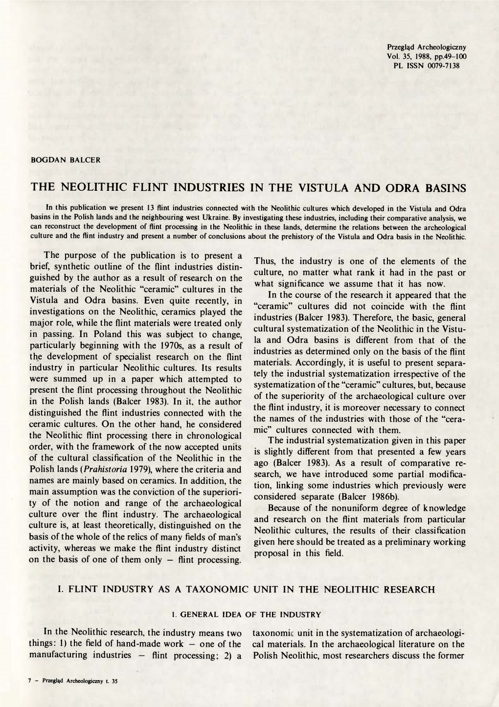 The Neolithic Flint Industries in the Vistula and Odra Basins