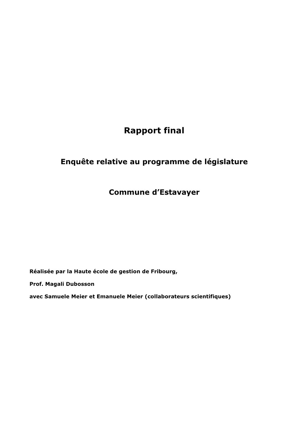 Rapport Final De L'enquête Relative Au Programme De Législature