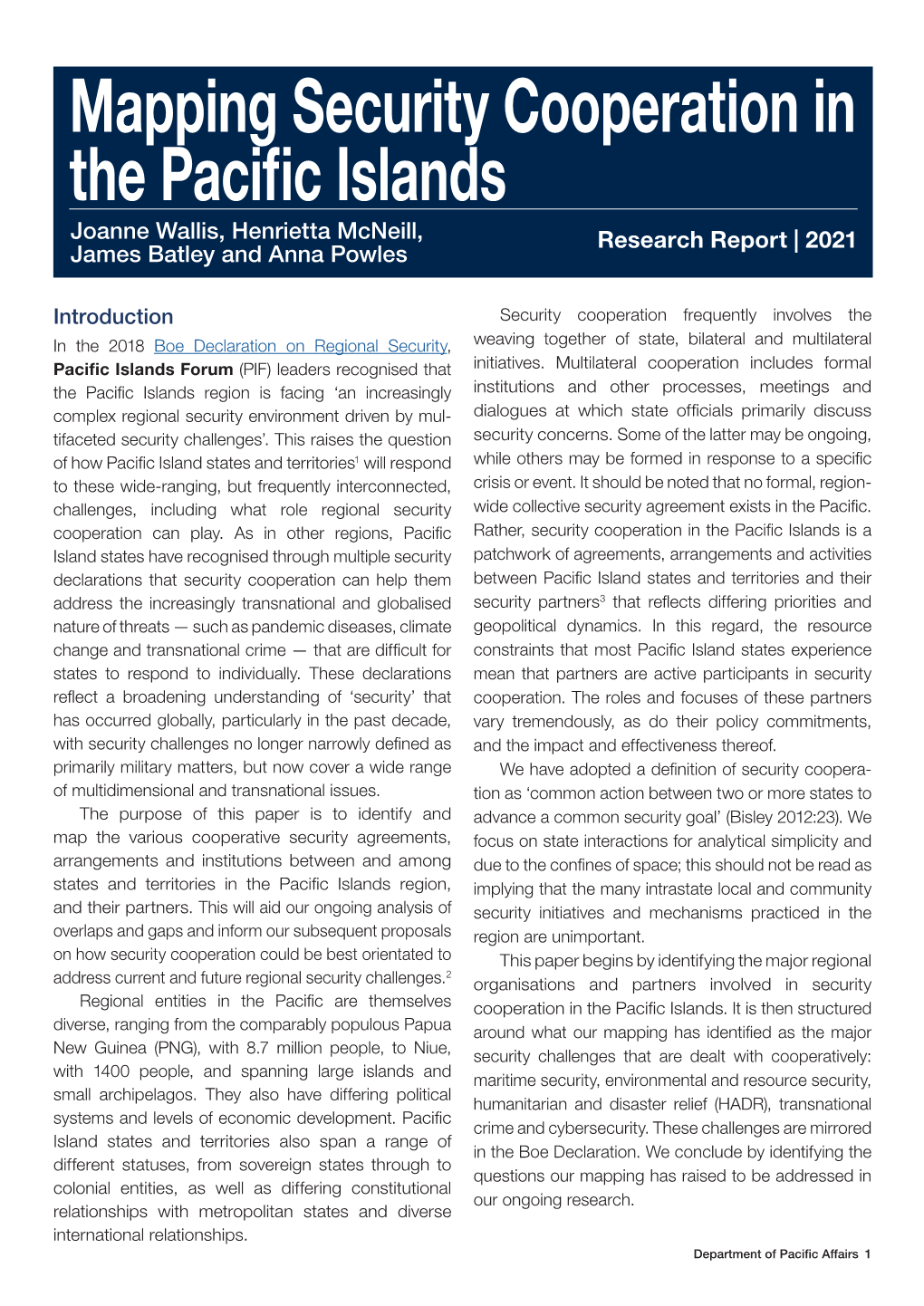 Mapping Security Cooperation in the Pacific Islands