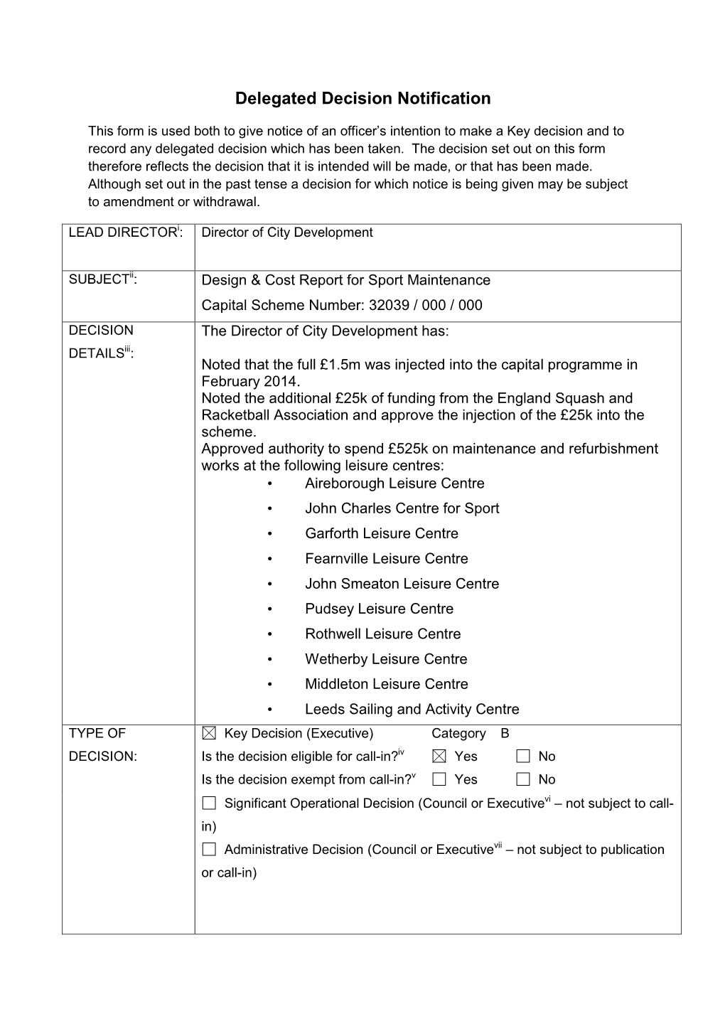 Delegated Decision Notification