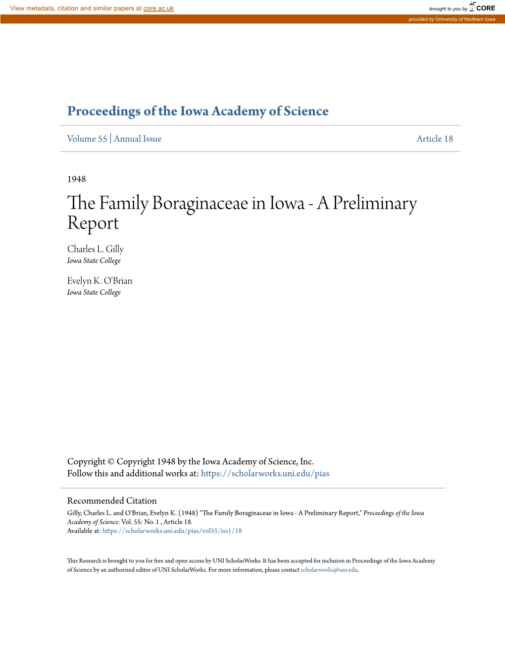 The Family Boraginaceae in Iowa - a Preliminary Report