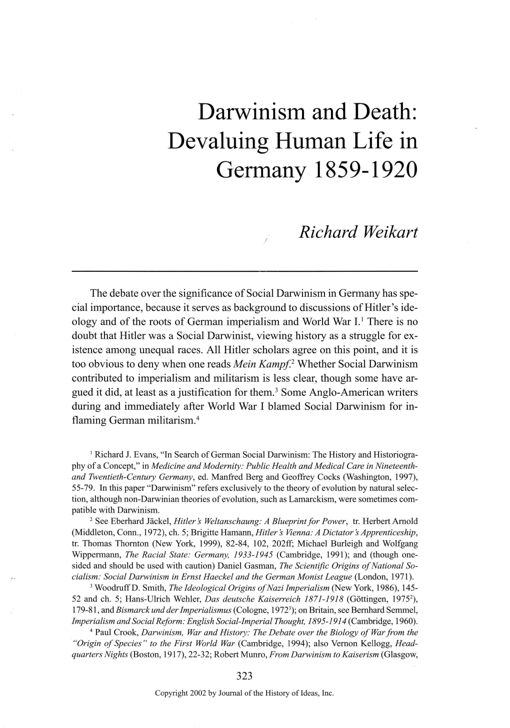 Darwinism and Death: Devaluing Human Life in Germany 1859-1920